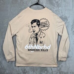 6thNbrhd Smoking Kills Long Sleeve Graphic T-Shirt Tan Distressed Mens XXL